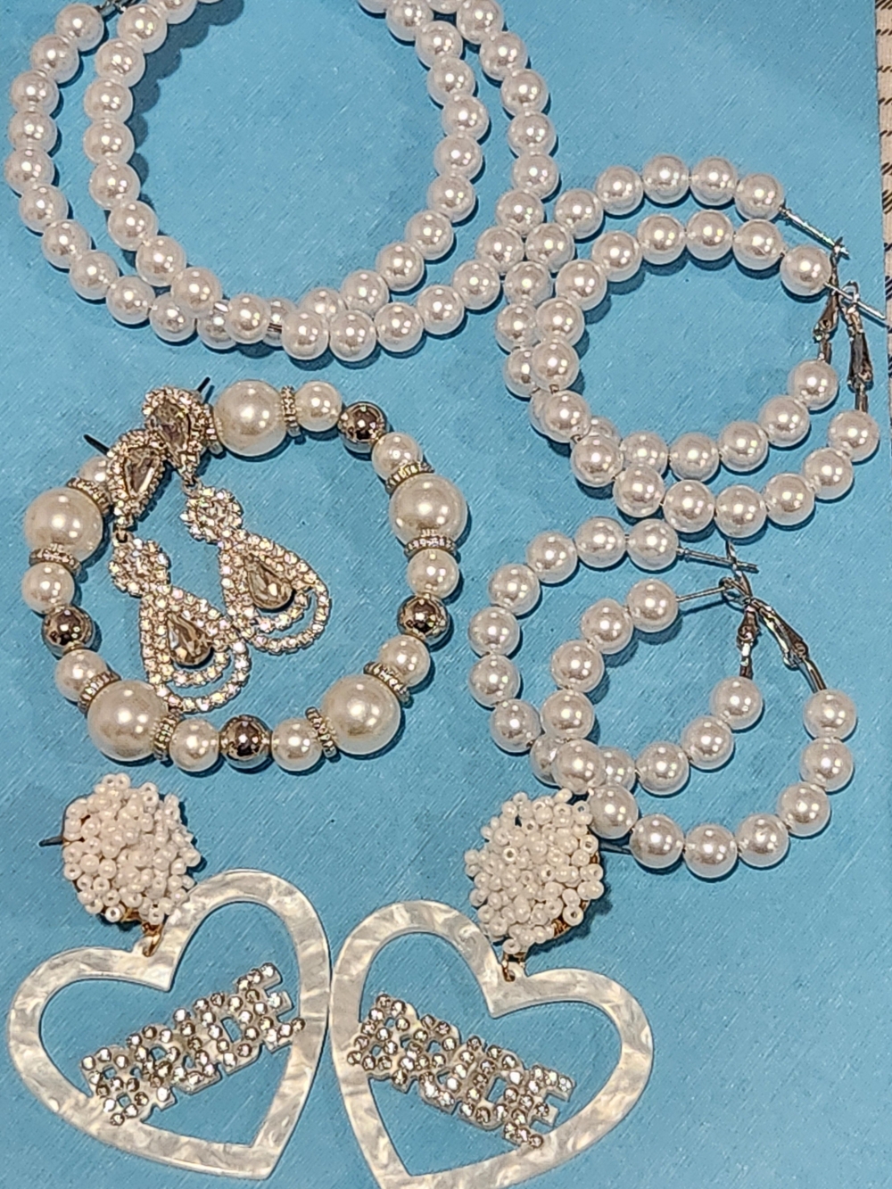 Bride BUNDLE 5 Pair Earring & Stretch Bracelet Set - White